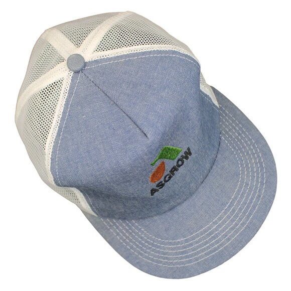 ASGROW Seed Mesh Trucker Snapback Hat Cap Vintage Lt Blue Denim Style K-Products - Picture 7 of 8